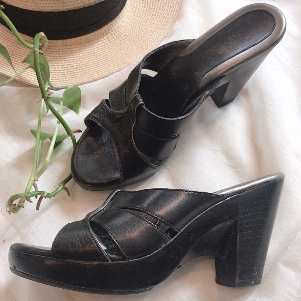 👡 Cole Haan Black Leather Wedge Sandals